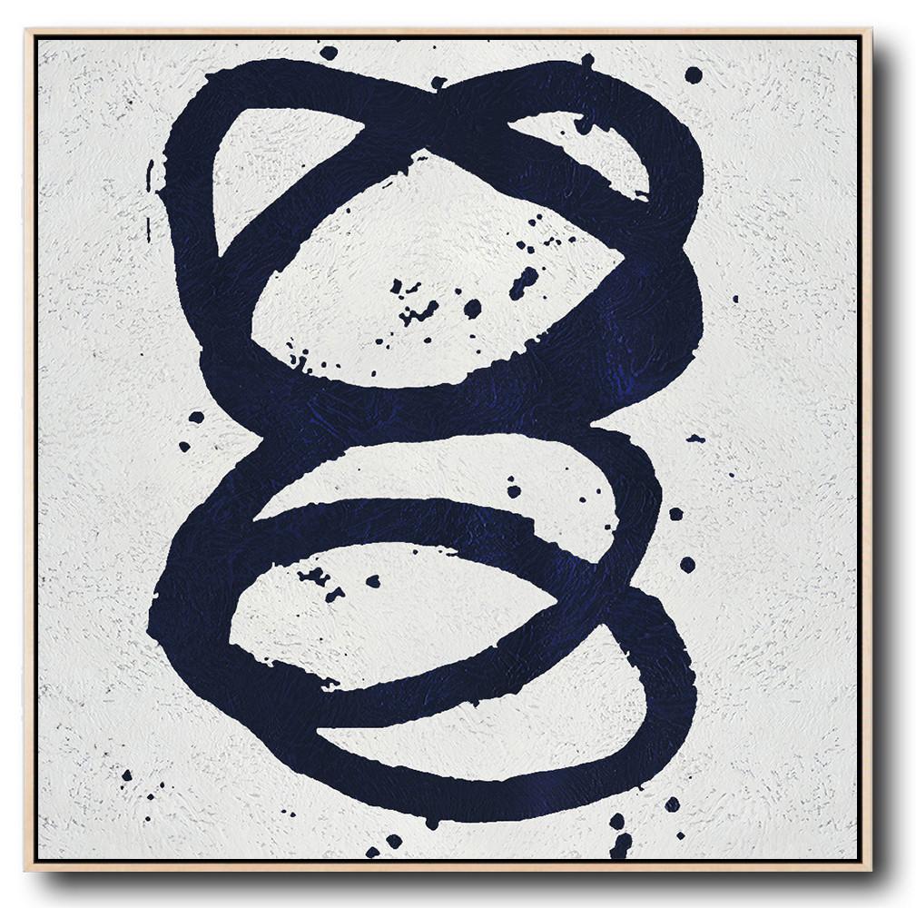 Minimalist Navy Blue And White Painting - Large Abstract Paintings For Sale Large